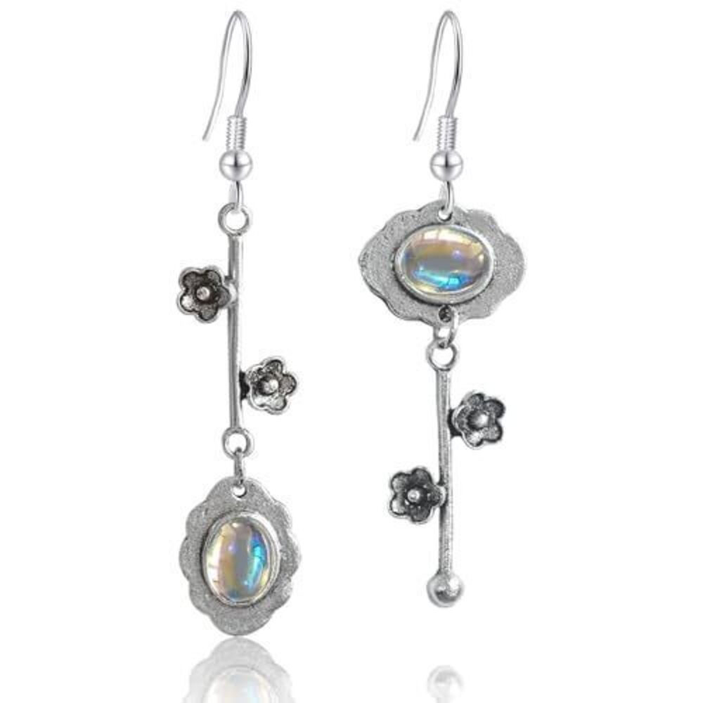 8511 Handmade Bohemian Vintage Silver Asymmetry Plum Blossom Dangle Drop